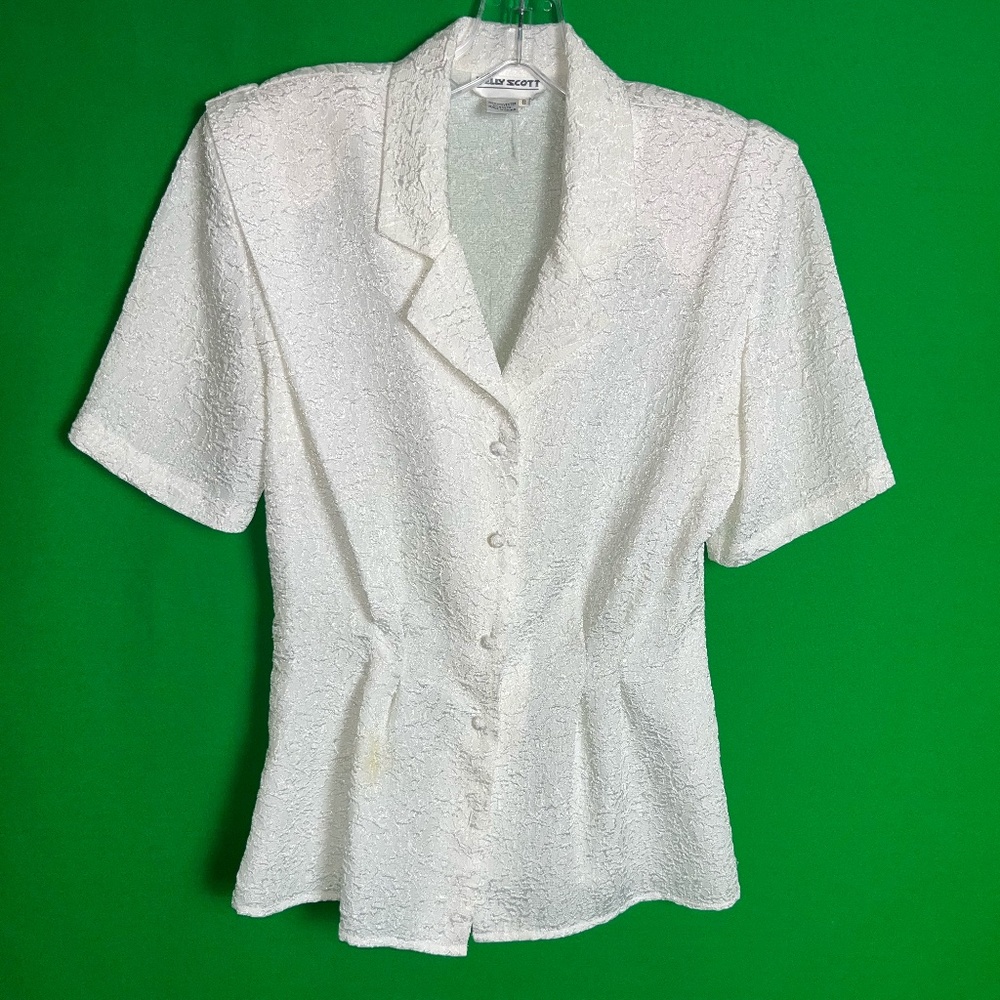 VINTAGE!!! Cinched White and Lace Short Sleeve Blazer Top! ONE OF ONE!